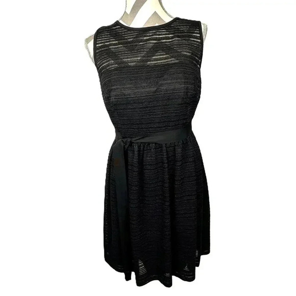 Trina Turk Womens LBD Sleeveless Sheer Striped Black Knee DressSIZE 8